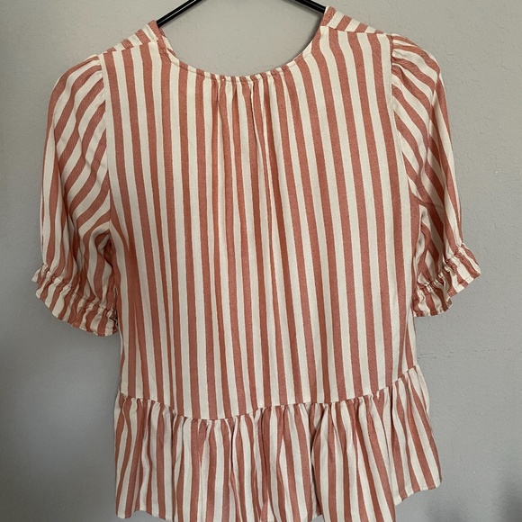 MADEWELL Striped Peplum Button Top XXS (fits S!) - Picture 8 of 9